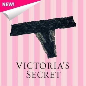 Victoria’s Secret, Black Floral Lace Thong Panty Size L